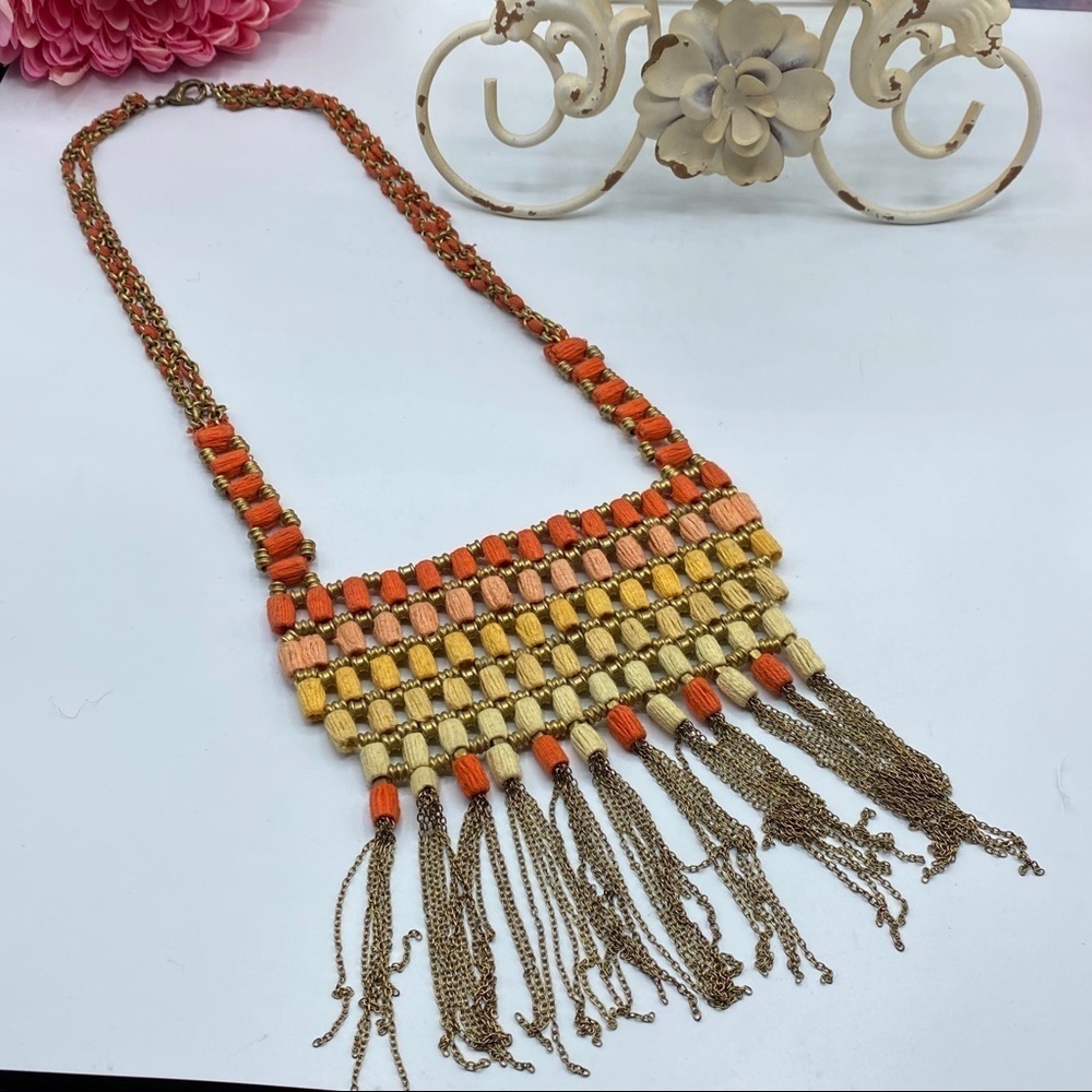 Boho Yellow Orange Gold Chain Necklace